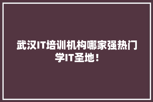 武汉IT培训机构哪家强热门学IT圣地！