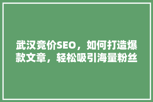 武汉竞价SEO，如何打造爆款文章，轻松吸引海量粉丝！ 百度SEO