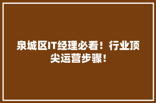 泉城区IT经理必看！行业顶尖运营步骤！ 神马SEO