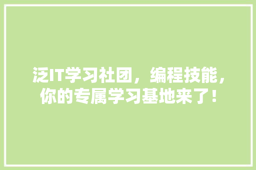 泛IT学习社团，编程技能，你的专属学习基地来了！ GoogleSEO