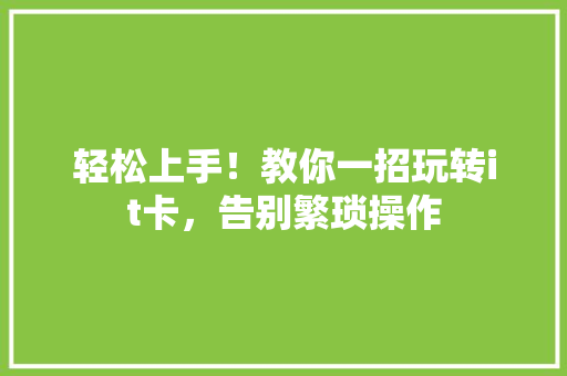 轻松上手！教你一招玩转it卡，告别繁琐操作 必应SEO