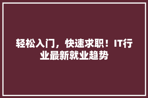 轻松入门，快速求职！IT行业最新就业趋势 神马SEO