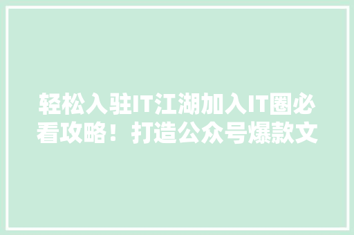 轻松入驻IT江湖加入IT圈必看攻略！打造公众号爆款文章！ 必应SEO