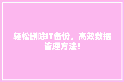 轻松删除IT备份，高效数据管理方法！ 神马SEO