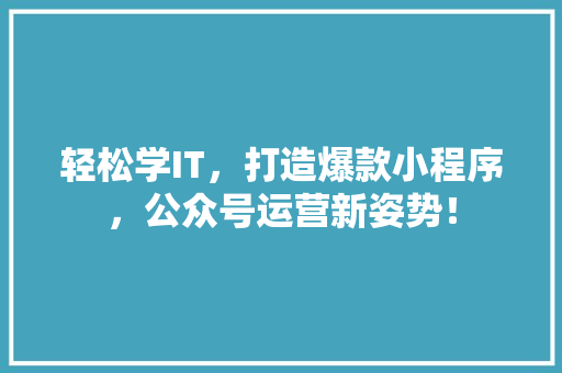 轻松学IT，打造爆款小程序，公众号运营新姿势！ 必应SEO