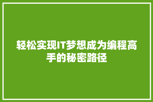 轻松实现IT梦想成为编程高手的秘密路径 神马SEO