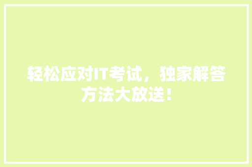 轻松应对IT考试，独家解答方法大放送！ GoogleSEO