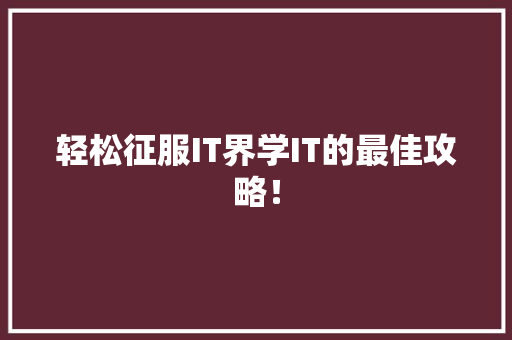 轻松征服IT界学IT的最佳攻略！ 搜狗SEO