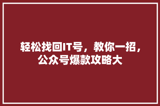轻松找回IT号，教你一招，公众号爆款攻略大 神马SEO