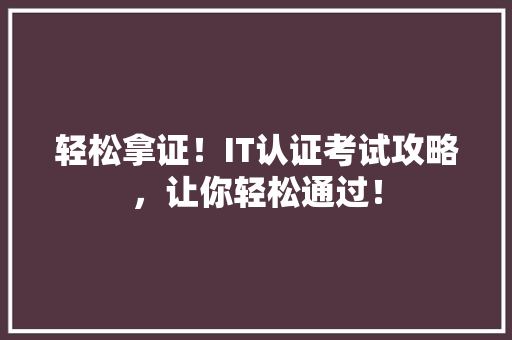 轻松拿证！IT认证考试攻略，让你轻松通过！ 搜狗SEO