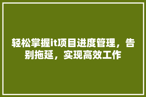 轻松掌握it项目进度管理，告别拖延，实现高效工作 百度SEO