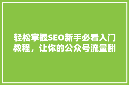 轻松掌握SEO新手必看入门教程，让你的公众号流量翻倍！ GoogleSEO