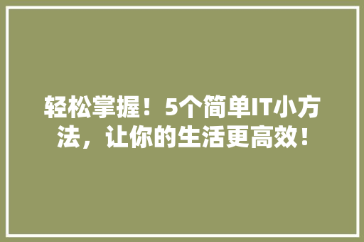 轻松掌握！5个简单IT小方法，让你的生活更高效！ 百度SEO