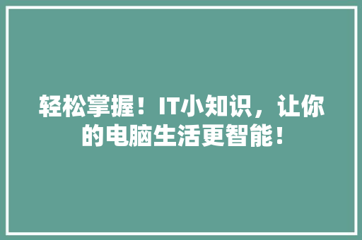 轻松掌握！IT小知识，让你的电脑生活更智能！ 搜狗SEO