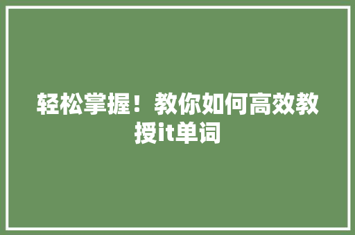 轻松掌握！教你如何高效教授it单词 必应SEO