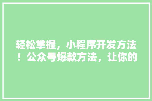 轻松掌握，小程序开发方法！公众号爆款方法，让你的内容引爆朋友圈！ 神马SEO
