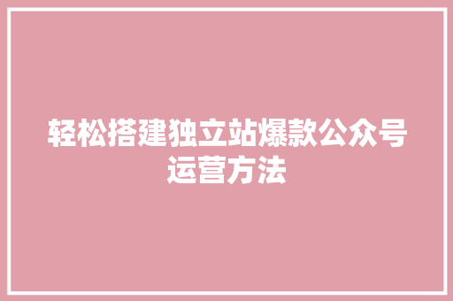 轻松搭建独立站爆款公众号运营方法 必应SEO