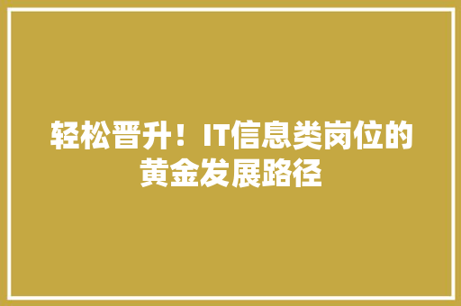 轻松晋升！IT信息类岗位的黄金发展路径 搜狗SEO