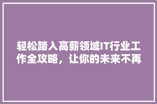 轻松踏入高薪领域IT行业工作全攻略，让你的未来不再迷茫！ 神马SEO