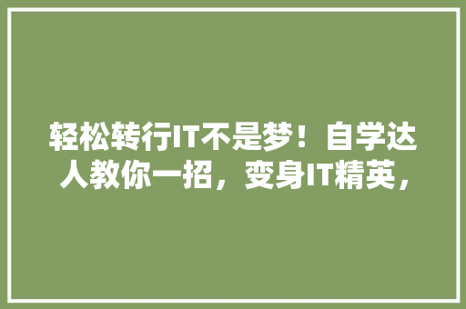 轻松转行IT不是梦！自学达人教你一招，变身IT精英，公众号爆款 百度SEO