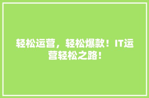轻松运营，轻松爆款！IT运营轻松之路！ 百度SEO