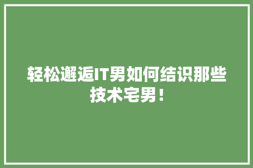 轻松邂逅IT男如何结识那些技术宅男！ 必应SEO