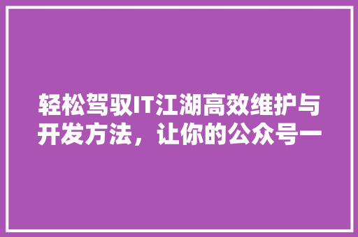 轻松驾驭IT江湖高效维护与开发方法，让你的公众号一夜爆红！ 必应SEO