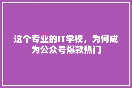 这个专业的IT学校，为何成为公众号爆款热门 神马SEO