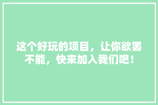 这个好玩的项目，让你欲罢不能，快来加入我们吧！ GoogleSEO