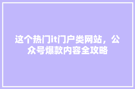 这个热门it门户类网站，公众号爆款内容全攻略 必应SEO