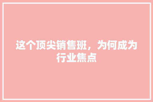 这个顶尖销售班，为何成为行业焦点 搜狗SEO