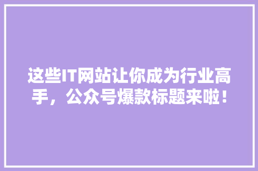 这些IT网站让你成为行业高手，公众号爆款标题来啦！ 神马SEO