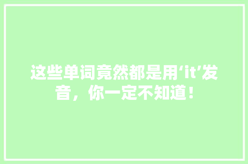 这些单词竟然都是用‘it’发音，你一定不知道！ 神马SEO