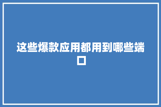 这些爆款应用都用到哪些端口 神马SEO