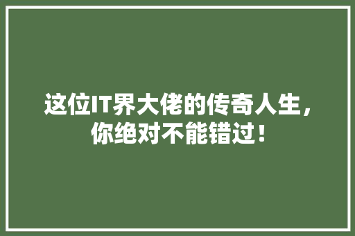 这位IT界大佬的传奇人生，你绝对不能错过！ 百度SEO
