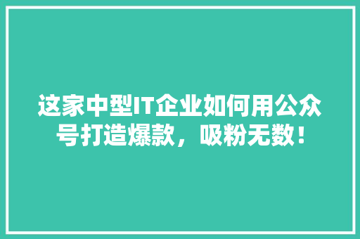这家中型IT企业如何用公众号打造爆款，吸粉无数！