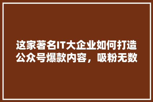 这家著名IT大企业如何打造公众号爆款内容，吸粉无数！ 搜狗SEO