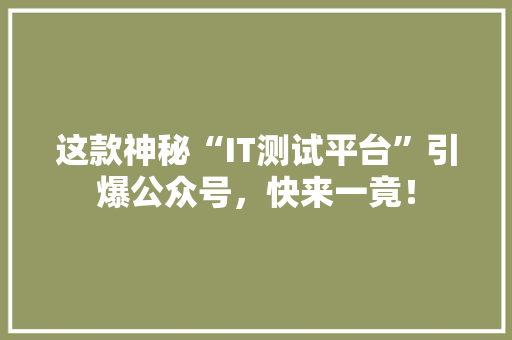 这款神秘“IT测试平台”引爆公众号，快来一竟！ 神马SEO