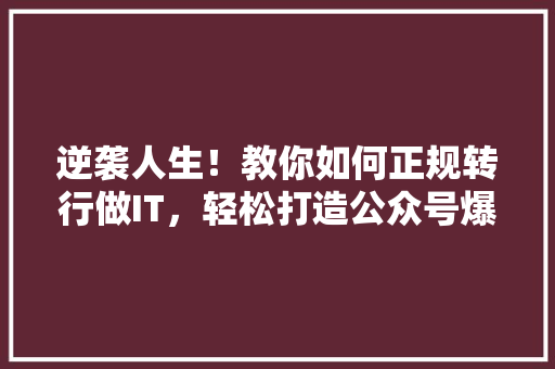 逆袭人生！教你如何正规转行做IT，轻松打造公众号爆款内容 神马SEO