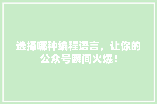 选择哪种编程语言，让你的公众号瞬间火爆！ GoogleSEO
