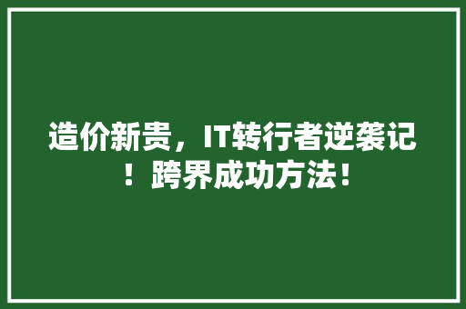 造价新贵，IT转行者逆袭记！跨界成功方法！ 神马SEO