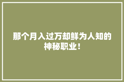 那个月入过万却鲜为人知的神秘职业！ 神马SEO