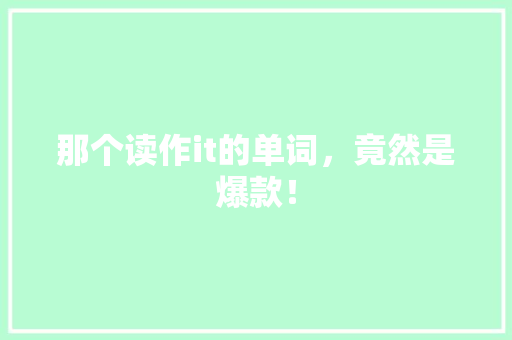 那个读作it的单词，竟然是爆款！ 必应SEO