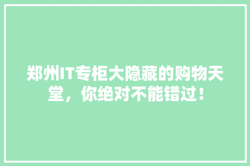 郑州IT专柜大隐藏的购物天堂，你绝对不能错过！