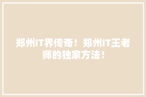 郑州IT界传奇！郑州IT王老师的独家方法！ 神马SEO