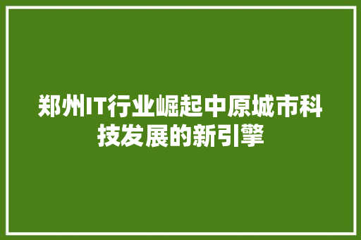 郑州IT行业崛起中原城市科技发展的新引擎 GoogleSEO