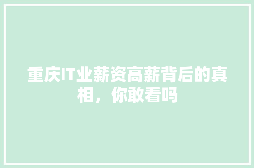重庆IT业薪资高薪背后的真相，你敢看吗 GoogleSEO