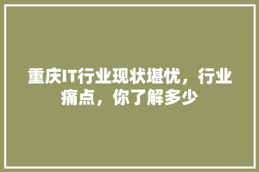 重庆IT行业现状堪忧，行业痛点，你了解多少 搜狗SEO