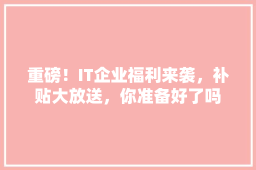 重磅！IT企业福利来袭，补贴大放送，你准备好了吗 神马SEO