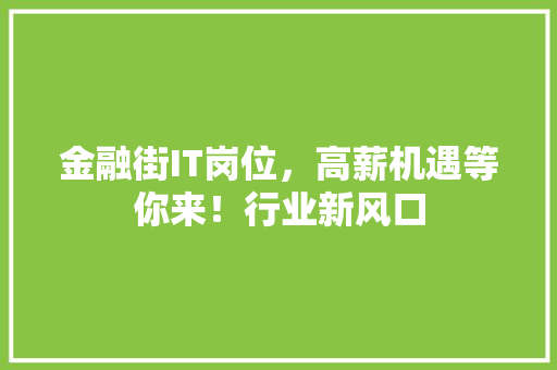 金融街IT岗位，高薪机遇等你来！行业新风口 百度SEO